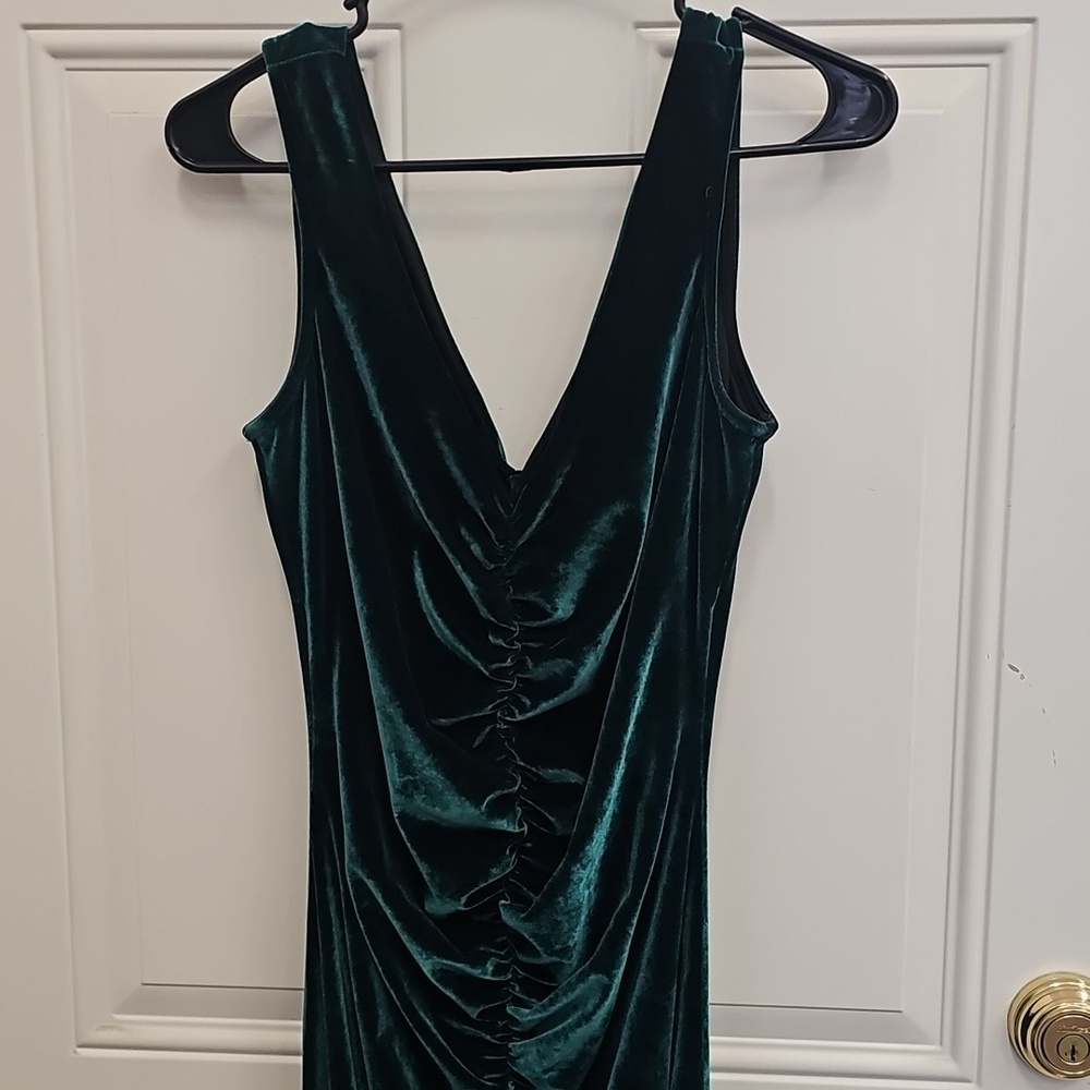 V-Neck, Green, Velvet, Soft, Casual, Zipper, Prom, Party, Club, Midi, Holiday